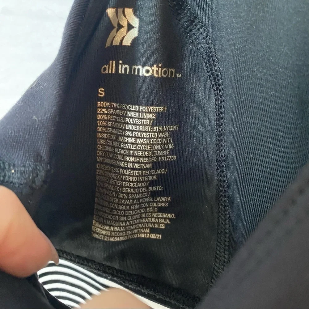 All in Motion Black Racerback Sports Bra Padded Striped Mesh Cutout S